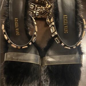 Azalea Wang Statement Fur Rhinestone Strap Heels – Size 9